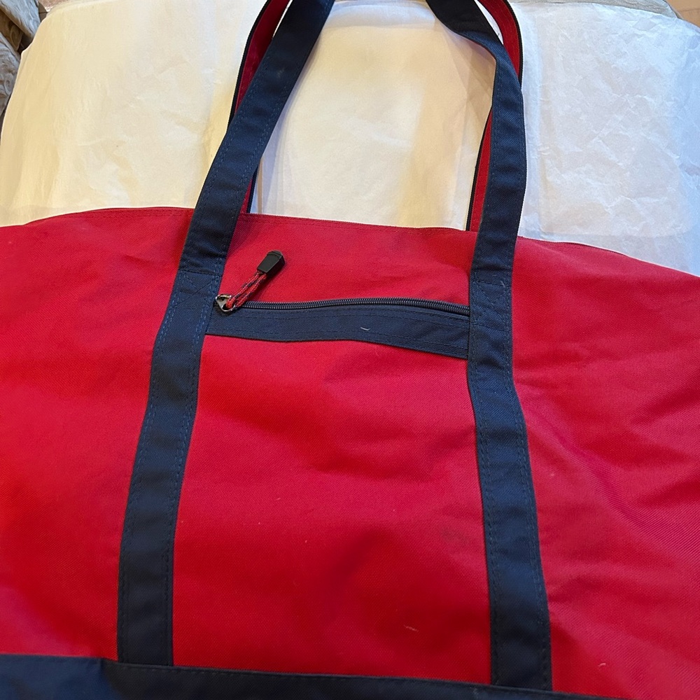 Red and navy canvas bag